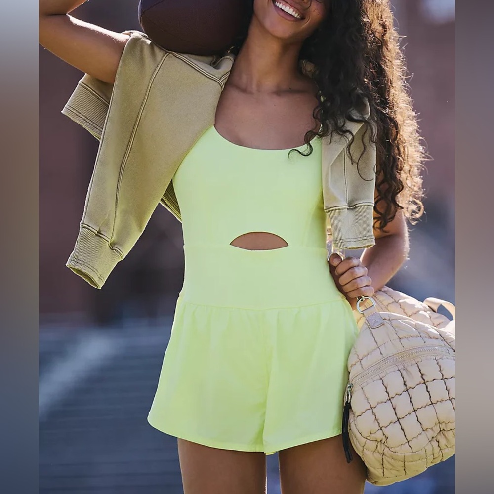 NWT Free People FP Movement Righteous Runsie Romper Neon Yellow Women's XL